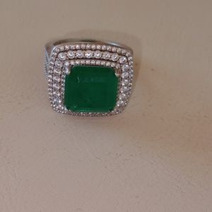 Emerald white topaz 925 sterling silver ring